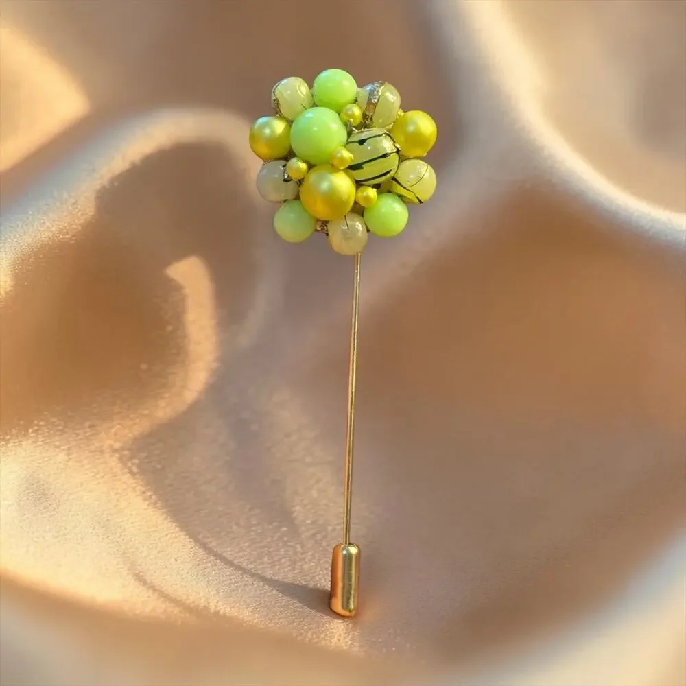 Lime Green & Yellow Bead Cluster Stick Pin Handmade from Single Vintage Earring